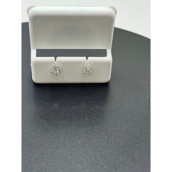 Sterling Silver CZ Pierced Stud Screw Threaded Earrings With Backs New - Picture 2 of 9